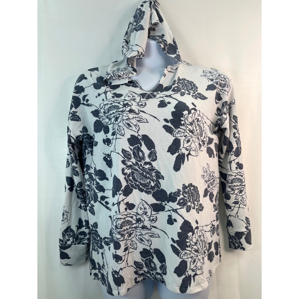 Alison Grace Women's L Floral Soft T Shirt Hoodie Pullover Peasant Beach Cottage